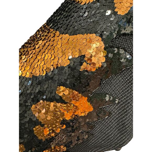 Vintage Black Wool Blend Sequin Sweater Medium Glam Animal Leaf Party Pullover - Picture 5 of 12